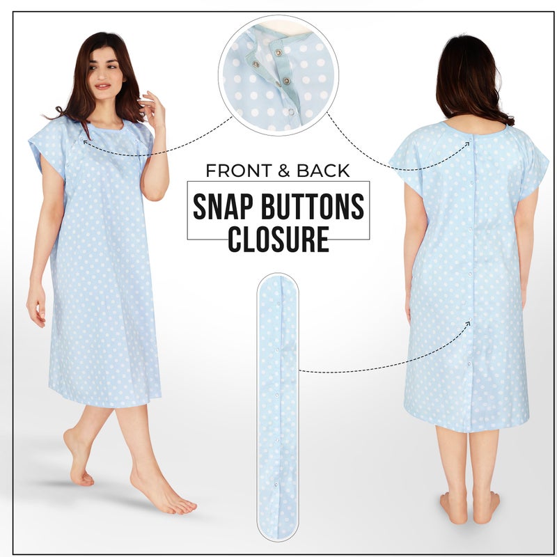 Utopia Care Women's Hospital Gown Soft Comfortable and Stylish Patient Gown, Small-Medium, Polkadots Blue - Image 2